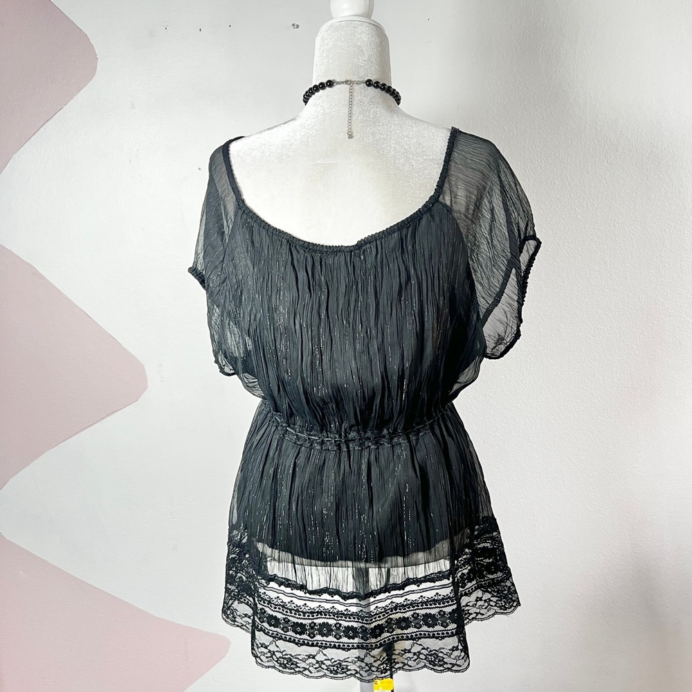 Black Mesh Babydoll Top Lace Gothic‎ Whimsigoth Mall Goth Emo Grunge Small - Picture 3 of 6